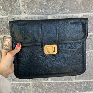 Vintage Y2K JUICY COUTURE Leather Steel Grey Flat Large Clutch Bag BRAND NEW